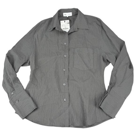 Zara Striped Pocket Modal Long Sleeve Shirt Size Small - Picture 4 of 6